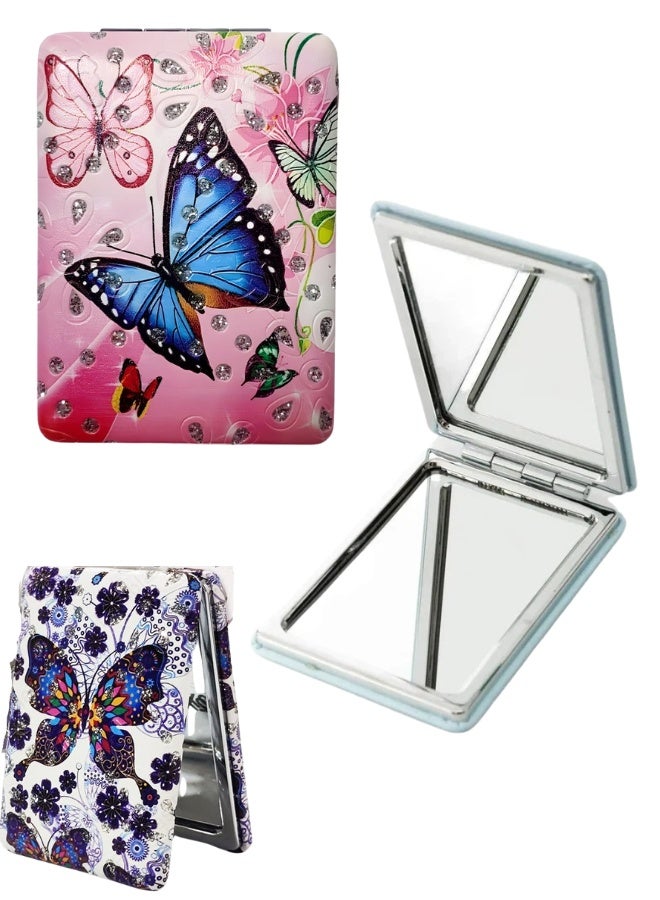 مرآة مكياج مستطيلة قابلة للطي ذات وجهين - مرآة صغيرة الحجم للتزيين مع تكبير 1×/2×، تصميم أنيق من جلد البولي يوريثان للسفر، والحقيبة، والجيب، وحقيبة اليد، وللعناية الشخصية اليومية - Image 1